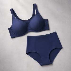 Ensemble soutien-gorge à armatures doux et couvrant indigo Morning Mist pour femme et culotte gainante taille haute, bonnets D-G, grande taille, effet rafraîchissant - Product Image 4