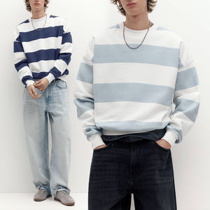 Sudaderas KingSen personalizadas con estampado de rayas, de algodón, cuello redondo, hombros caídos, estilo urbano, para hombre. - Product Image 1