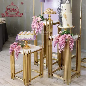 Golden Metal Wedding Decoration Cake Square Pillar Stand Plinth For Party