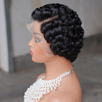Perruque Chioma en promotion, perruque courte bouclée 13x4 HD avec dentelle transparente, noire naturelle, 100% cheveux humains bruts pour personnes noires