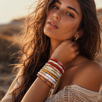 Bracelet artisanal coloré en perles, crocheté à la main, empilable, pour l'été, bracelets et joncs tendance pour femmes