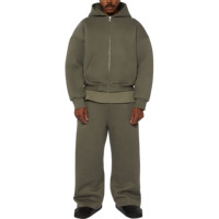 Ensemble de pantalons de survêtement à capuche zippés en éponge française de haute qualité à épaules tombantes surdimensionnées