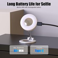 Mini anneau lumineux magnétique CF pour selfie, 400 mAh, 3 modes d'éclairage réglables, lumière d'appoint inclinable à 180° pour vidéoconférence, miroir de maquillage intégré