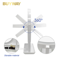 Miroir de maquillage rond blanc avec anneau lumineux intégré et double support sur pied, miroir de vanité LED de table avec base plateau