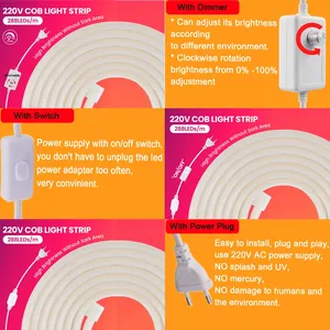 Bande lumineuse <span class=keywords><strong>LED</strong></span> néon COB dimmable 110V <span class=keywords><strong>220V</strong></span>, étanche IP66, <span class=keywords><strong>ruban</strong></span> flexible 288 <span class=keywords><strong>LED</strong></span>/m, CRI 90, durée de vie 50 000 heures, pour chambre et salon - Product Image 2