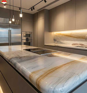 Baldosas de Piso con Vetas Doradas Fluidas Azul Book Match, Baldosas de Lujo Brasileñas Premium con Vetas Doradas Modernas, Encimera de <span class=keywords><strong>Gran</strong></span> Formato para Isla de Cocina - Product Image 6