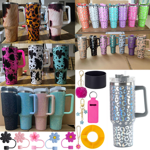 2025 Laser Leopard Print 40oz Adventure Travel 30oz Tumbler Taza láser con mango de silicona y tapa Cheetah Cow Impreso grabado - Product Image 1