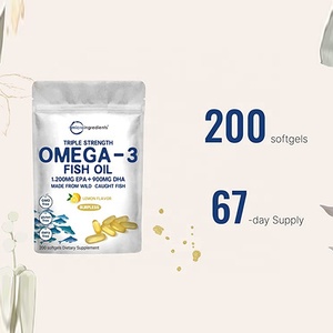 Huile de poisson en capsules OMEGA-3 1200MG EPA+900MG DHA de qualité alimentaire végétalienne sans OGM à saveur de citron doux de pêche sauvage à triple concentration pour adultes - Product Image 6