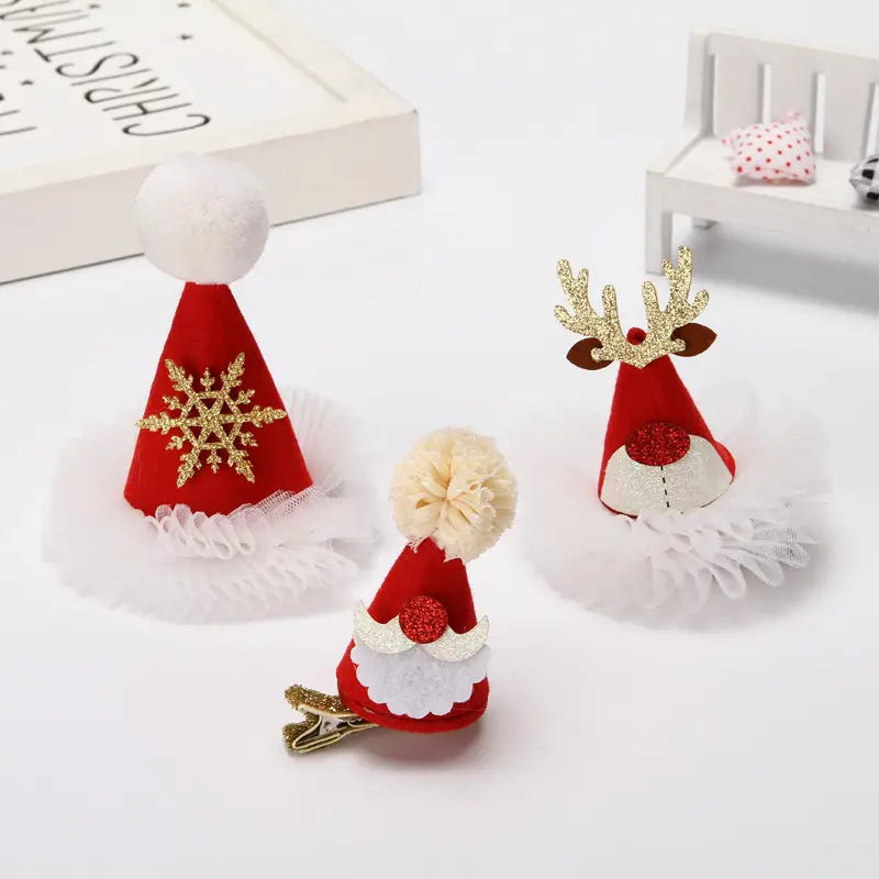 HB231 Wholesale Xmas Hair Clips Cute Christmas Collections Santa Hat Hair Pins for Women Girls