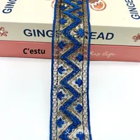 Dentelle brodée en organza à motif géométrique de 5 cm de large, style ethnique, avec sequins, en polyester et soie, pour vêtements chinois, marque Acme
