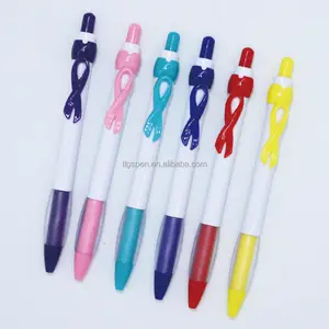 Pink ribbon bow clip ballpoint pen Red Cross AIDS public welfare breast cancer auxiliary advertising gadget retractable pen