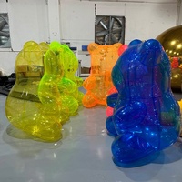 Décoration de fête portable Ours en peluche gonflable PVC Transparent Rose Néon Ours gonflable géant PVC
