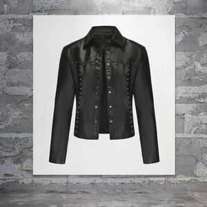 Blouson d'hiver tendance pour femme, coupe ajustée, en similicuir denim, imperméable, style motard, coupe courte, coupe-vent, avec logo uni - Product Image 3