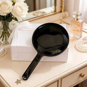 Luxury Handheld Makeup <b>Mirror</b>, Black Leather with Handle, Large Round <b>Compact</b> – The Perfect Gift for Brides and Beauty Enthusias - Product Image 6