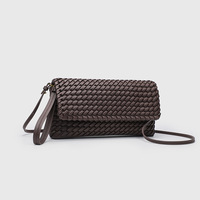 Tas Selempang Wanita Kulit PU Mewah Model Terbaru Bergaris Kancing, Tas Bahu Tunggal, Tas Tangan Anyaman Trendi nan Elegan