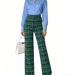 <span class=keywords><strong>Pantalon</strong></span> évasé taille haute à carreaux pour <span class=keywords><strong>femme</strong></span> - <span class=keywords><strong>Pantalon</strong></span> large imprimé tweed Vêtements pour femmes Sehe Fashion - Product Image 5
