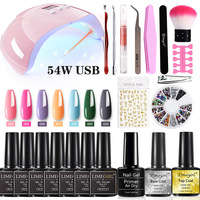 Kit de manucure complet avec lampe à LED 54W, vernis gel, outils, autocollants et décorations pour ongles, ensemble de démarrage, logo personnalisé, marque privée