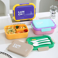 Boîte à lunch bento en plastique personnalisée de 1300 ml pour enfants et adultes avec bouteille d'eau anti-fuite, 3 compartiments, réchauffable au micro-ondes