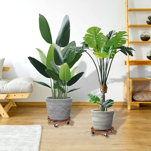 Support de <span class=keywords><strong>plante</strong></span> rond en <span class=keywords><strong>bois</strong></span> avec roulettes, support de <span class=keywords><strong>plante</strong></span> roulant robuste, chariot à roulettes avec roulettes métalliques verrouillables - Product Image 5