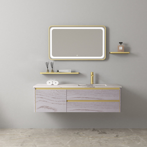 Mobile da <span class=keywords><strong>Bagno</strong></span> Moderno <span class=keywords><strong>con</strong></span> Top in Pietra Sinterizzata, Specchio LED e Ripiani, Montaggio a Parete in <span class=keywords><strong>Legno</strong></span> - Product Image 4
