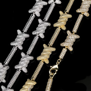 Collier chaîne épingle en fil de cuivre zirconé, couleur inaltérable, style hip-hop, unisexe, personnalisé - Product Image 1