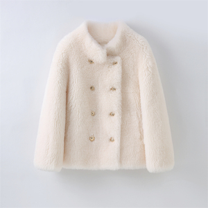 Giacca <span class=keywords><strong>Corta</strong></span> in Vera Lana e <span class=keywords><strong>Pelliccia</strong></span> per Donna, Cappotto Invernale in Pelle di Pecora, Soprabito Casual H23261 - Product Image 4