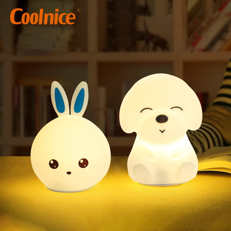 Led Rabbit Bunny Shaped Children Bedside Nightlight Silicone Baby Kids Animal Night Lamp