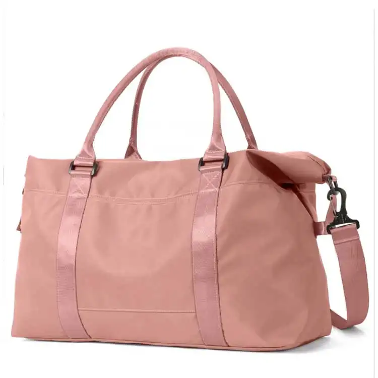 2022 Custom Luxury Hot Sale Pink Waterproof Polyester Shoulder Gym Women Duffle Sport Travel Bag