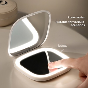 Đèn LED thông minh có thể sạc lại 3 màu có thể điều chỉnh độ sáng hai mặt 1X/3X Túi xách tay Gương trang điểm nhỏ gọn Logo tùy chỉnh - Product Image 2