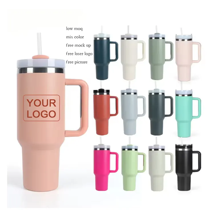 Custom H2.0 Sublimation Travel Mug Double Wall Vacuum Insulated Tumbler Car Stainless Steel Water Bottle 40OZ Tumbler with Straw