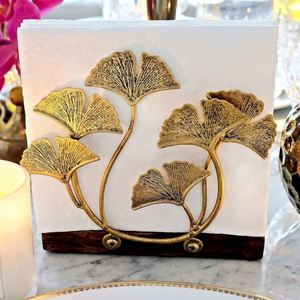Golden Ginkgo Leaf Metal Napkin Holder Free Standing Oriental Design for Home Decoration Gifting Living Room Decor Kitchen - Product Image 1