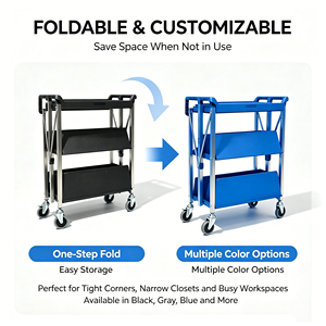 Carrito de Servicio Plegable de 3 Niveles Heavybao, Carro de Plástico Rodante Profesional para Ahorrar Espacio, para Hoteles, <span class=keywords><strong>Restaurantes</strong></span> y Servicios de Catering - Product Image 6