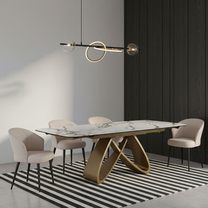 <span class=keywords><strong>Tavolo</strong></span> da Pranzo <span class=keywords><strong>Allungabile</strong></span> Rettangolare con Piano in Pietra Sinterizzata e Base Dorata, Design Moderno Italiano, Spedizione Gratuita, OEM - Product Image 4