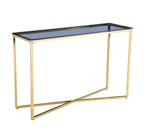 Bàn điều khiển kính cường lực dài chân kim loại mạ crôm, bàn hành lang mỏng được nhân đôi - Product Image 2