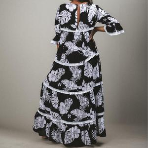 Abito Lungo a Strati in Rayon con <span class=keywords><strong>Stampa</strong></span> Floreale <span class=keywords><strong>Tropicale</strong></span> Personalizzata Aloha, Stile Hawaiano Bohémien per Vacanze - Product Image 2