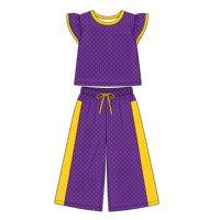 Ensemble de vêtements pour filles personnalisé à pois, haut court à manches bouffantes, pantalon large à rayures latérales, ensemble de vêtements décontractés pour enfants en 2 pièces