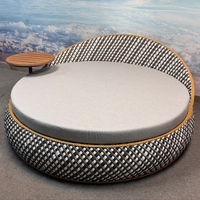 SUNWAY Moderno Todo Clima Muebles de mimbre Patio Redondo Cama de día con dosel Jardín al aire libre Sofá Cama grande para la piscina del hotel