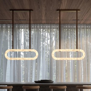 Lámpara colgante ovalada de mármol natural Alta, con LED E27, para mesa de isla, para comedor de villa. - Product Image 1