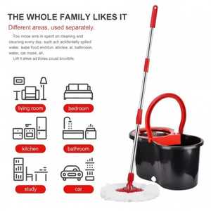 60 °   Set Secchio con Mocio Rotante e Sistema di Strizzatura, 3 Teste in Microfibra, Acciaio Inossidabile - Product Image 1