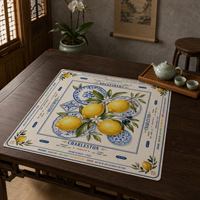 Tapis de table de mahjong américain, couverture de table carrée, bleu, blanc, porcelaine, imprimé citron, accessoires de mahjong pour soirée de jeu