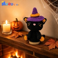 Poupée chat noir au crochet faite à la main, décoration d'intérieur amusante pour Halloween, cadeau de décoration intérieure pour le soutien émotionnel, vente en gros personnalisée
