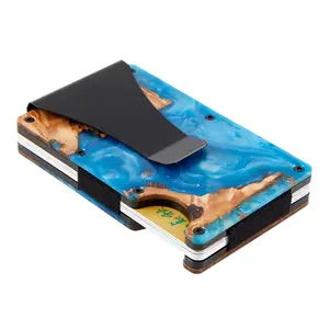 Fashion Money clip wallet RFID Epoxy Resin Wood Card Holder Travel Wallet Aluminum Wallet