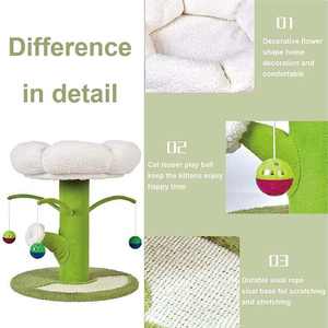 ของเล่นแมวแบบอินเทอร์แอคทีฟสำหรับข่วนโพสต์ไม้สไตล์คลาสสิกเตียงแมวขนาดเล็กโครงหอคอยดอกไม้ต้นไม้แมวลูกบอล - Product Image 4