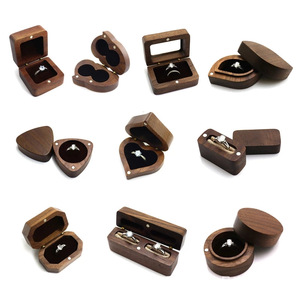 Wholesale Walnut Wood Round Wedding Ring Boxes <strong>Unique</strong> Heart Design for Couple Rings Jewelry Boxes - Product Image 1