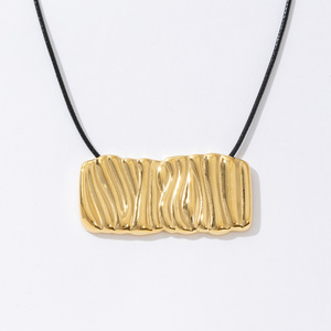 Moda tendencia joyería declaración deslustre libre largo PU cuero Acero inoxidable rectángulo colgante babero collar - Product Image 6