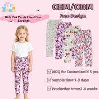 Leggings vintage pour petites filles, motif floral pivoine rose et violet, taille élastique, pantalon cheville, tenue assortie pour enfants, jardin et vacances