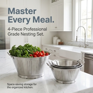 Passoire de cuisine professionnelle en acier inoxydable 201 pour légumes et pâtes avec poignées, panier de drainage pour restaurant et hôtel - Product Image 2