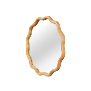 <b>Oak</b> Color 24 Inch Wavy <b>Round</b> Solid Wood Frame Decorative <b>Mirror</b> For Bedroom Bathroom Living Room Entryway - Product Image 6