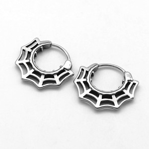 Yunnique Pendientes de aro de acero de titanio con diseño geométrico de telaraña, joyería de moda unisex - Product Image 1