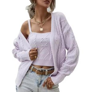 Novo Suéter de Moda para Outono e Inverno, Cardigã Tricotado Solto com Cordão Torcido para Mulheres, Conjunto de Duas Peças - Product Image 1